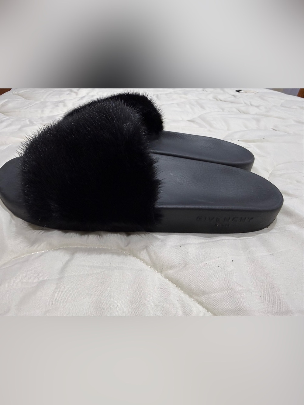 Givenchy Black Fur Slide Sandals